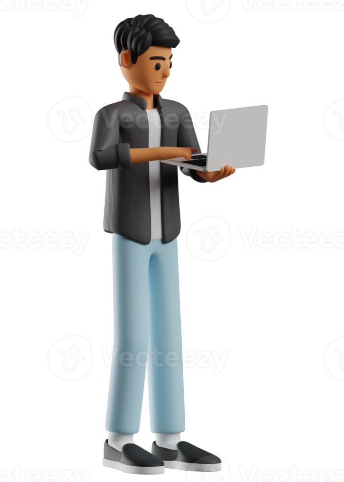 3d illustration of a man carrying a laptop png