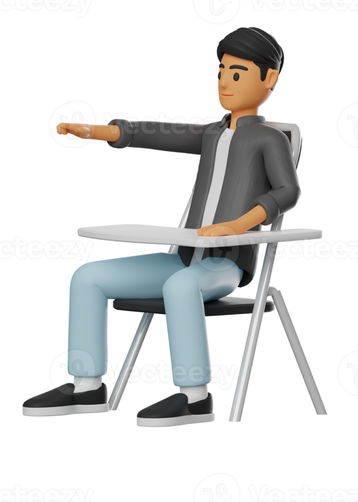 3D Illustration of a man sitting and pointing png