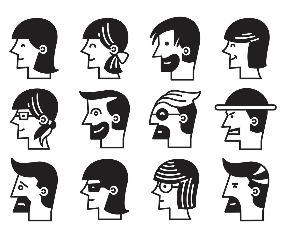 people face avatars side view illustration vector