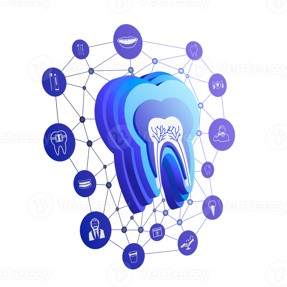 ícone de dente de ilustração 3D com ícones odontológicos png