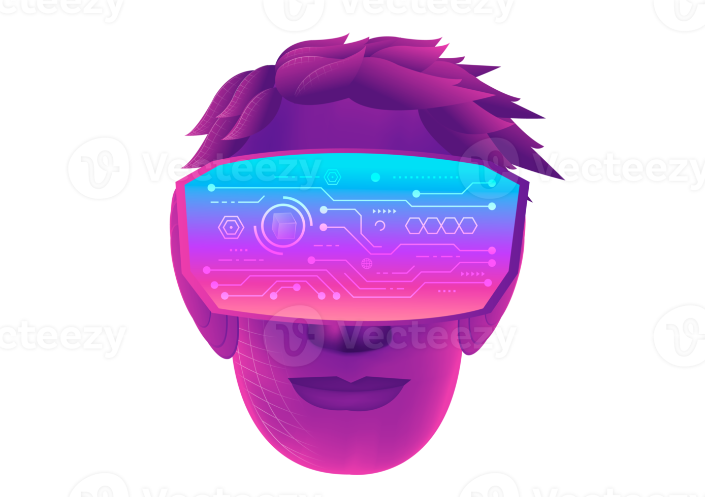 A man head use VR virtual reality goggle png