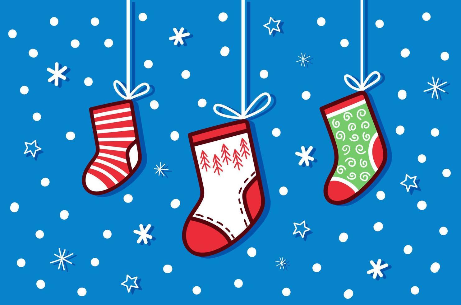 Cute holiday card with warm multicolored winter socks vector
