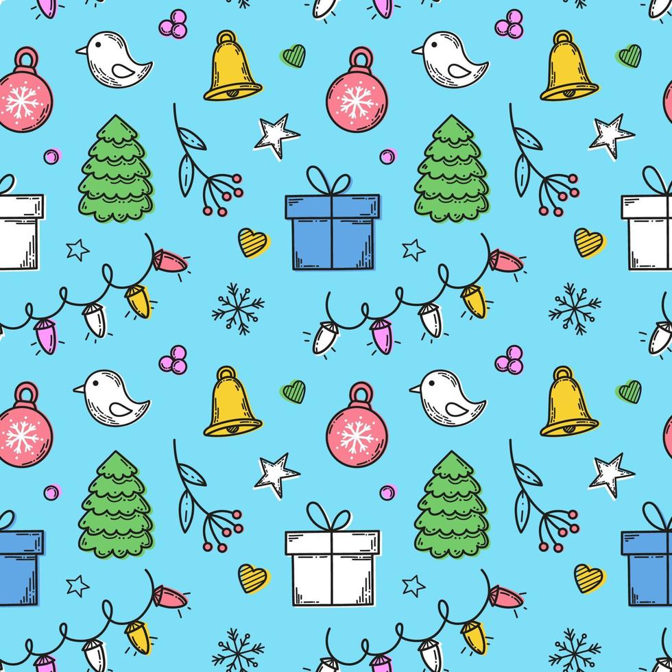 Festive seamless winter pattern with hand drawn sketch elements vector