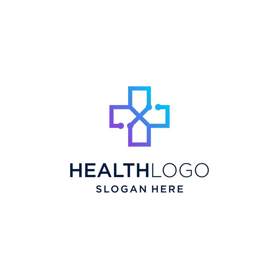 medical and health logo monoline, and flat illustration template set in cross, vector