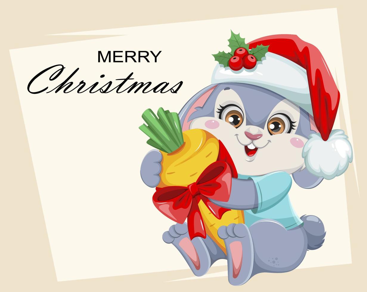 Merry Christmas and Happy New Year. Cartoon rabbit vector