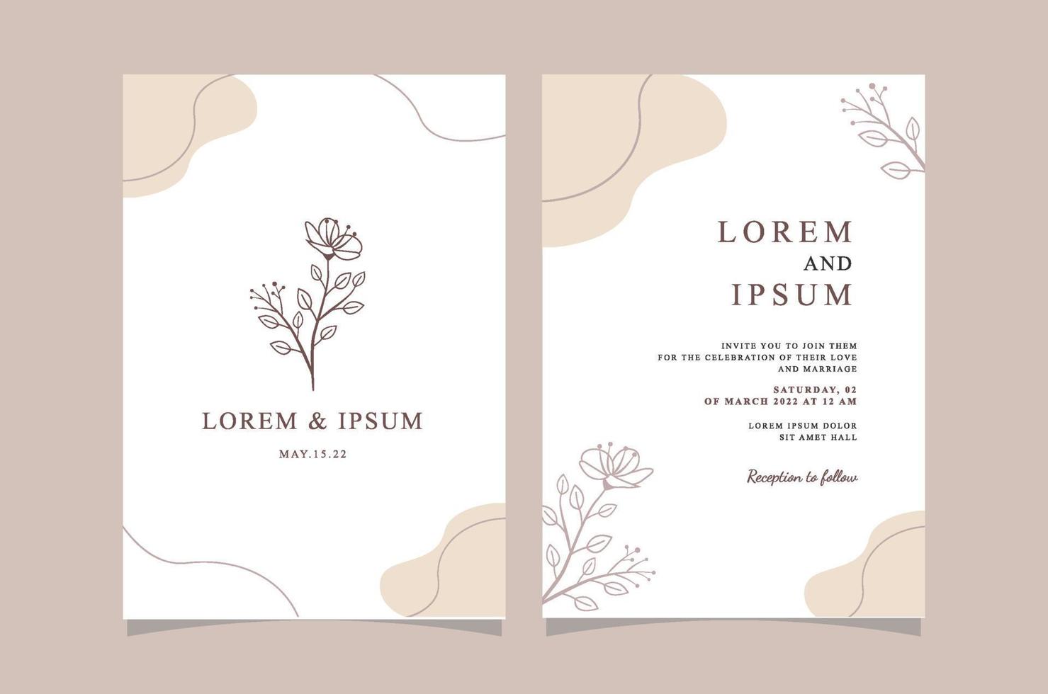 Elegant Floral Line Art Wedding Invitation Card Template vector