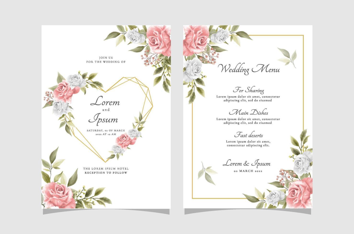 elegante plantilla de tarjeta de invitación de boda dibujada a mano floral vector