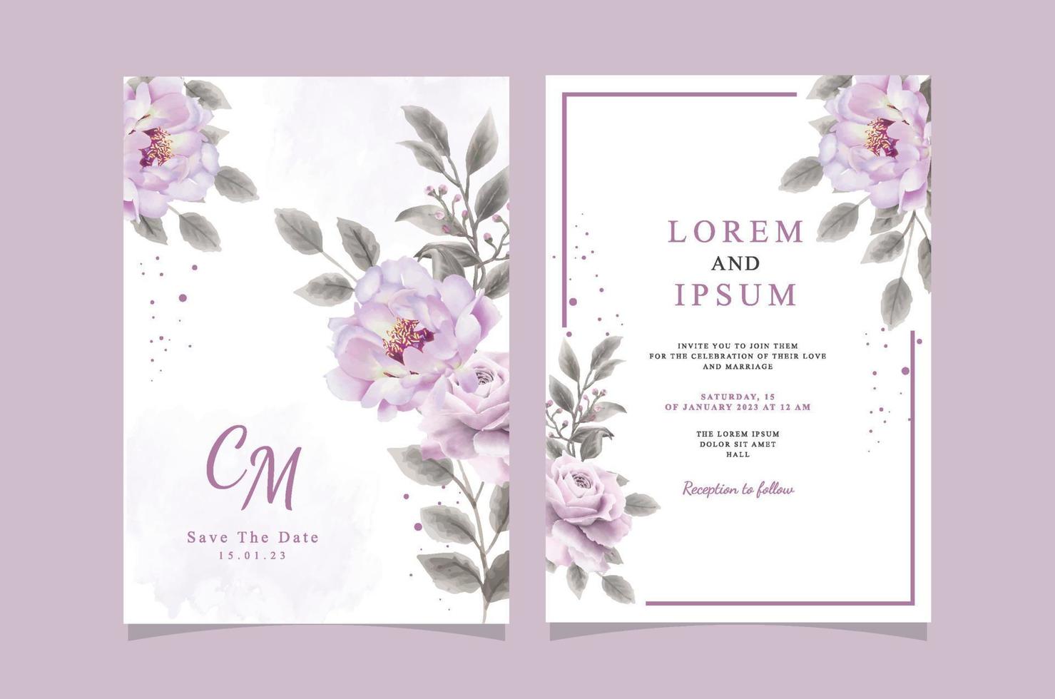 Elegant Watercolor Floral Wedding Invitation Card Template vector