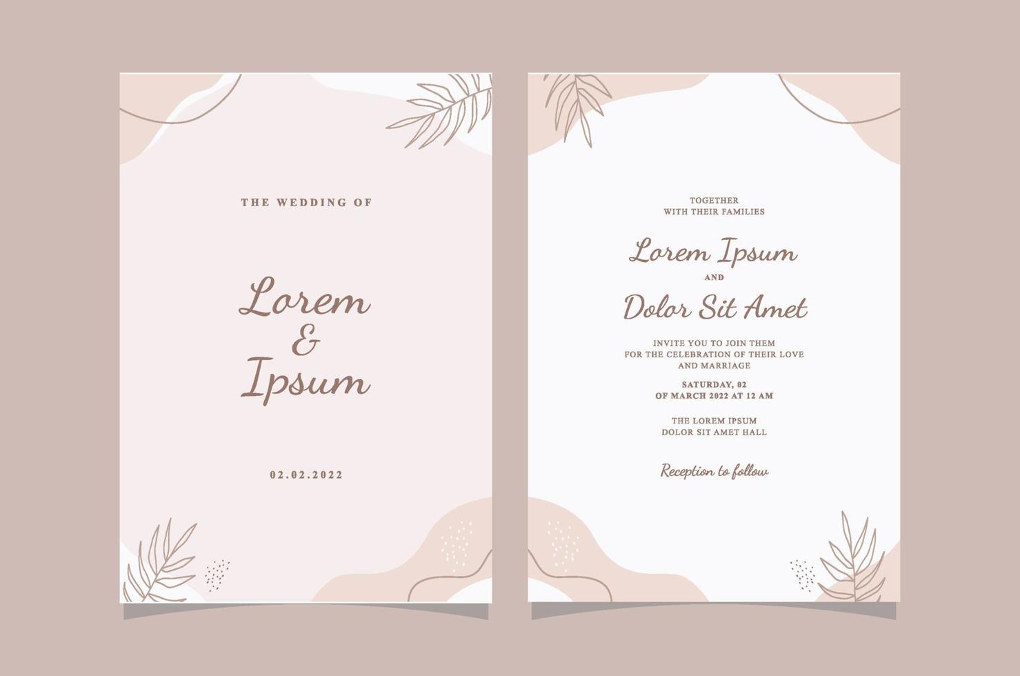 plantilla de tarjeta de invitación de boda de arte de línea floral elegante vector