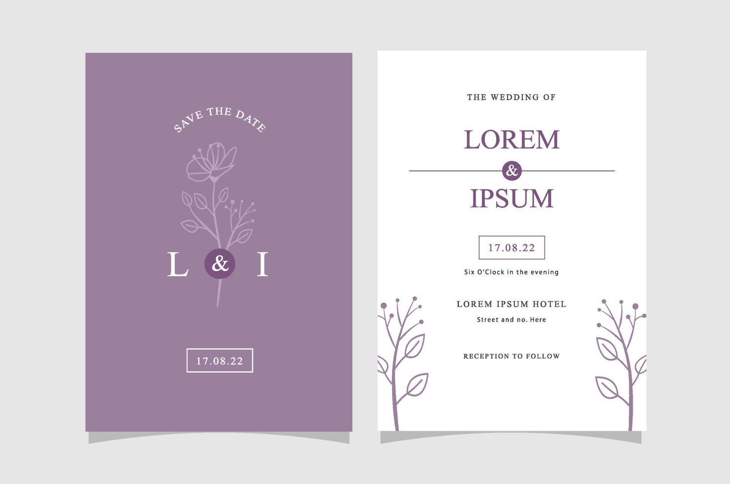 Elegant Floral Line art Wedding Invitation Card Template vector