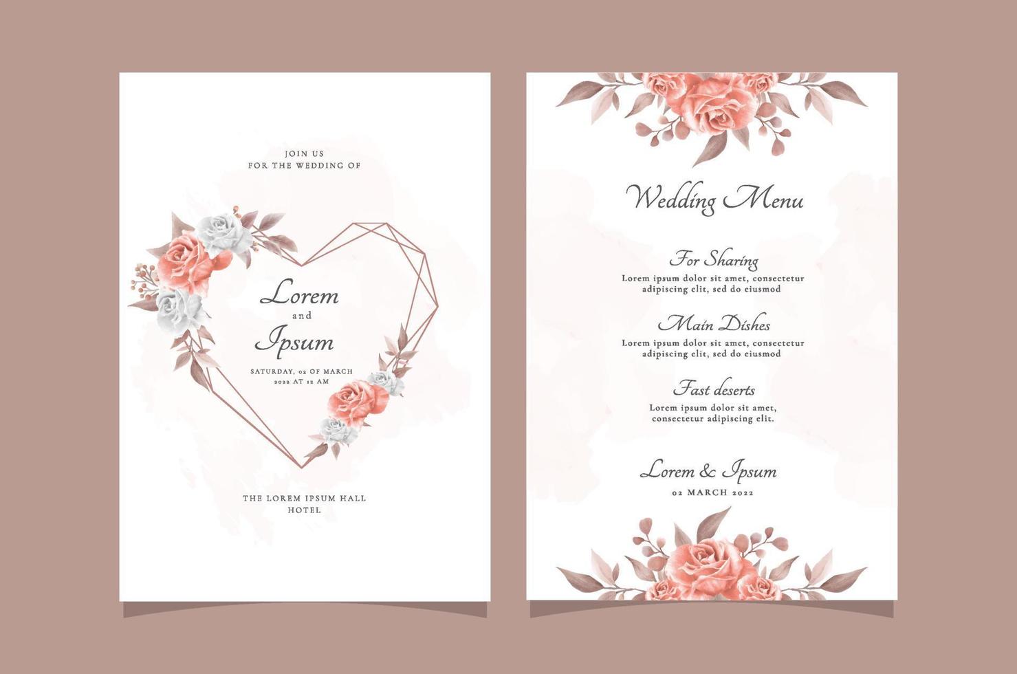 elegante plantilla de tarjeta de invitación de boda dibujada a mano floral vector