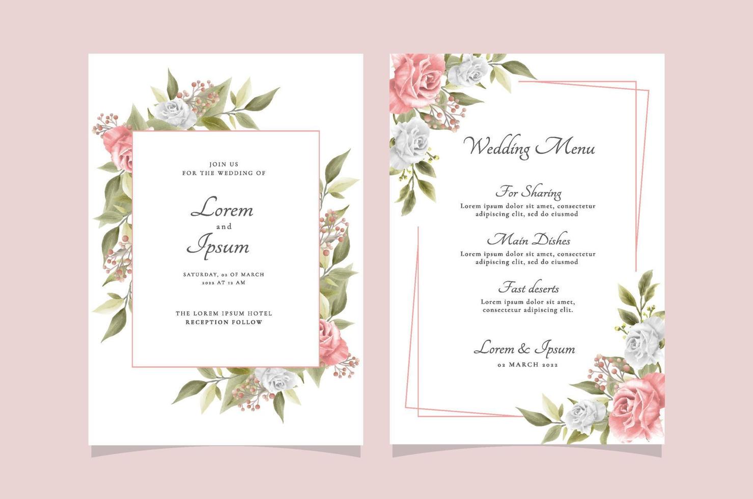 Elegant Floral Hand Drawn Wedding Invitation Card Template vector