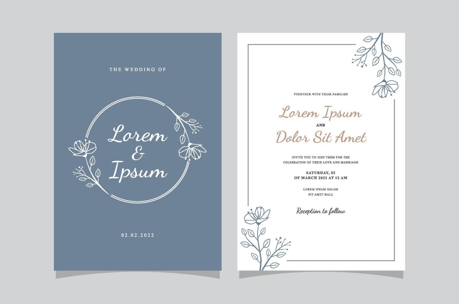 plantilla de tarjeta de invitación de boda de arte de línea floral elegante vector