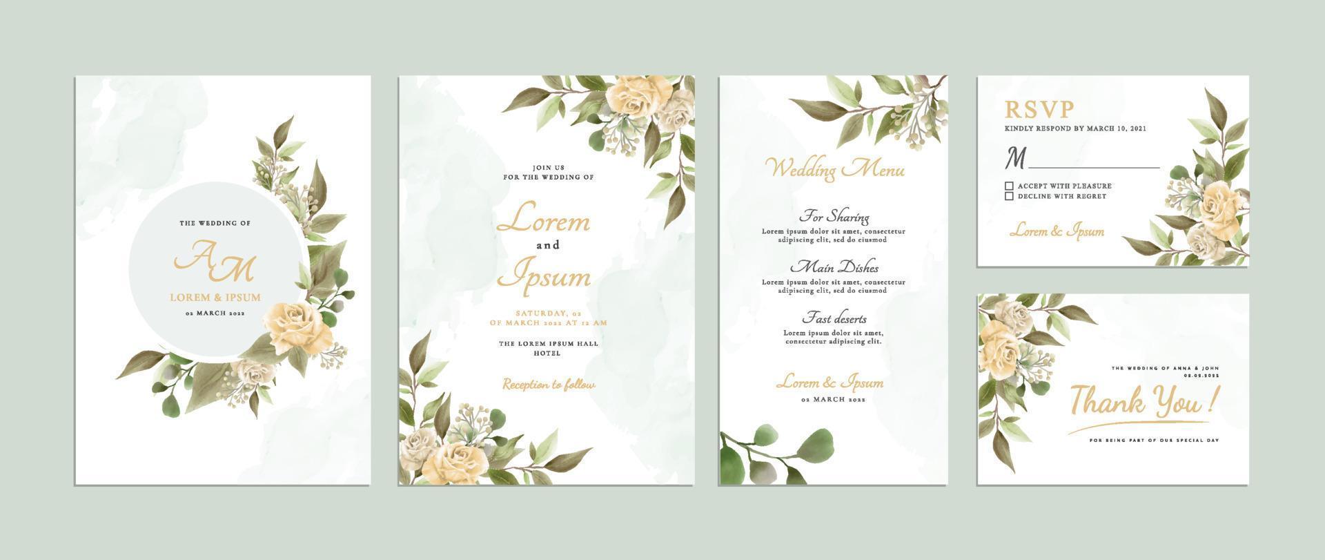 elegante plantilla de tarjeta de invitación de boda dibujada a mano floral vector