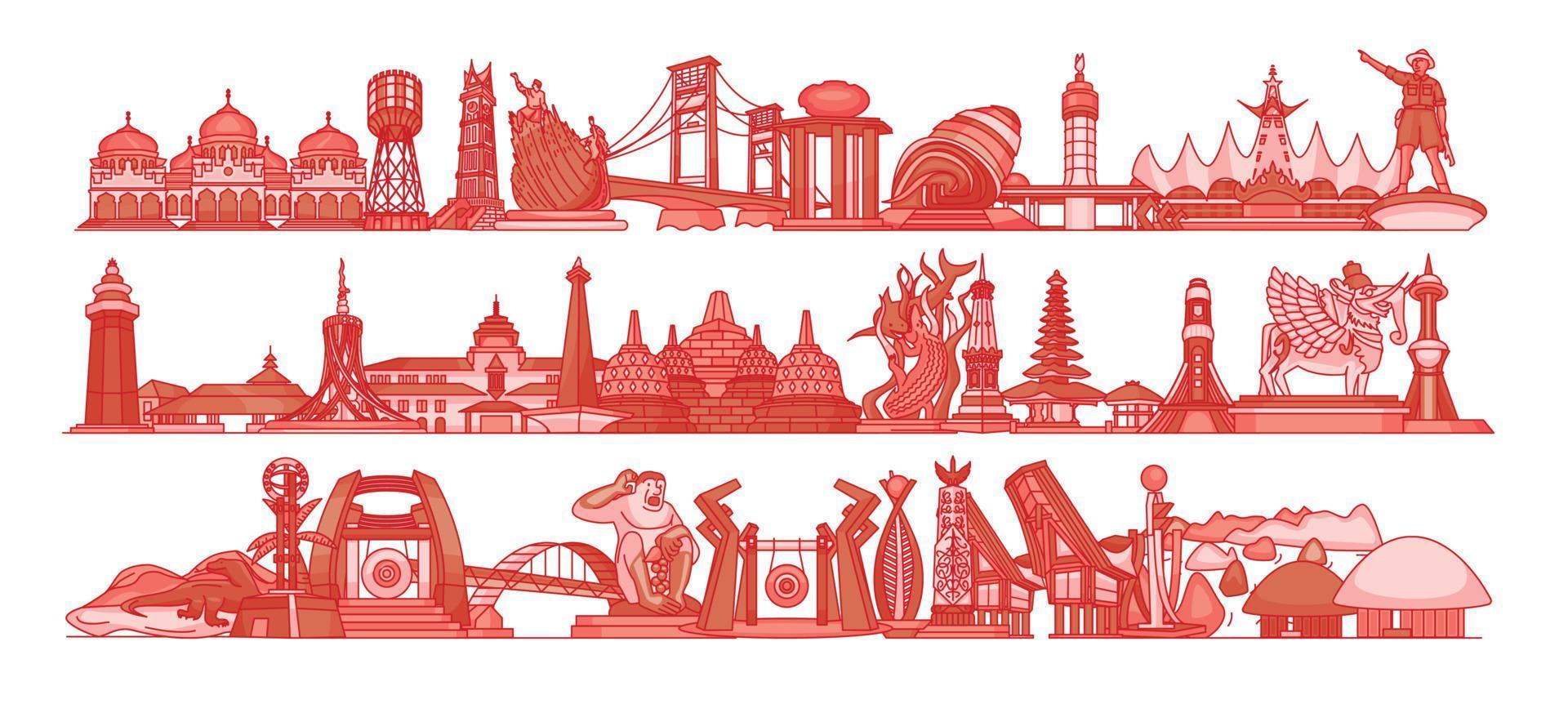 Indonesia landmark province complete vector