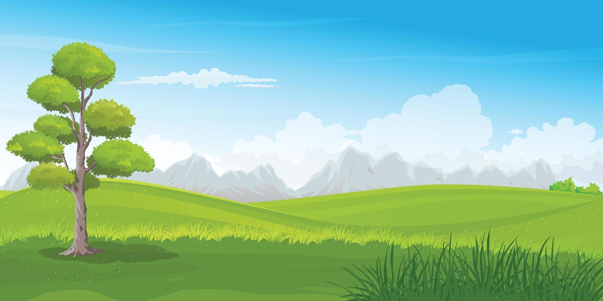 Nature Landscape of Green Meadow and Hills Illustration vector