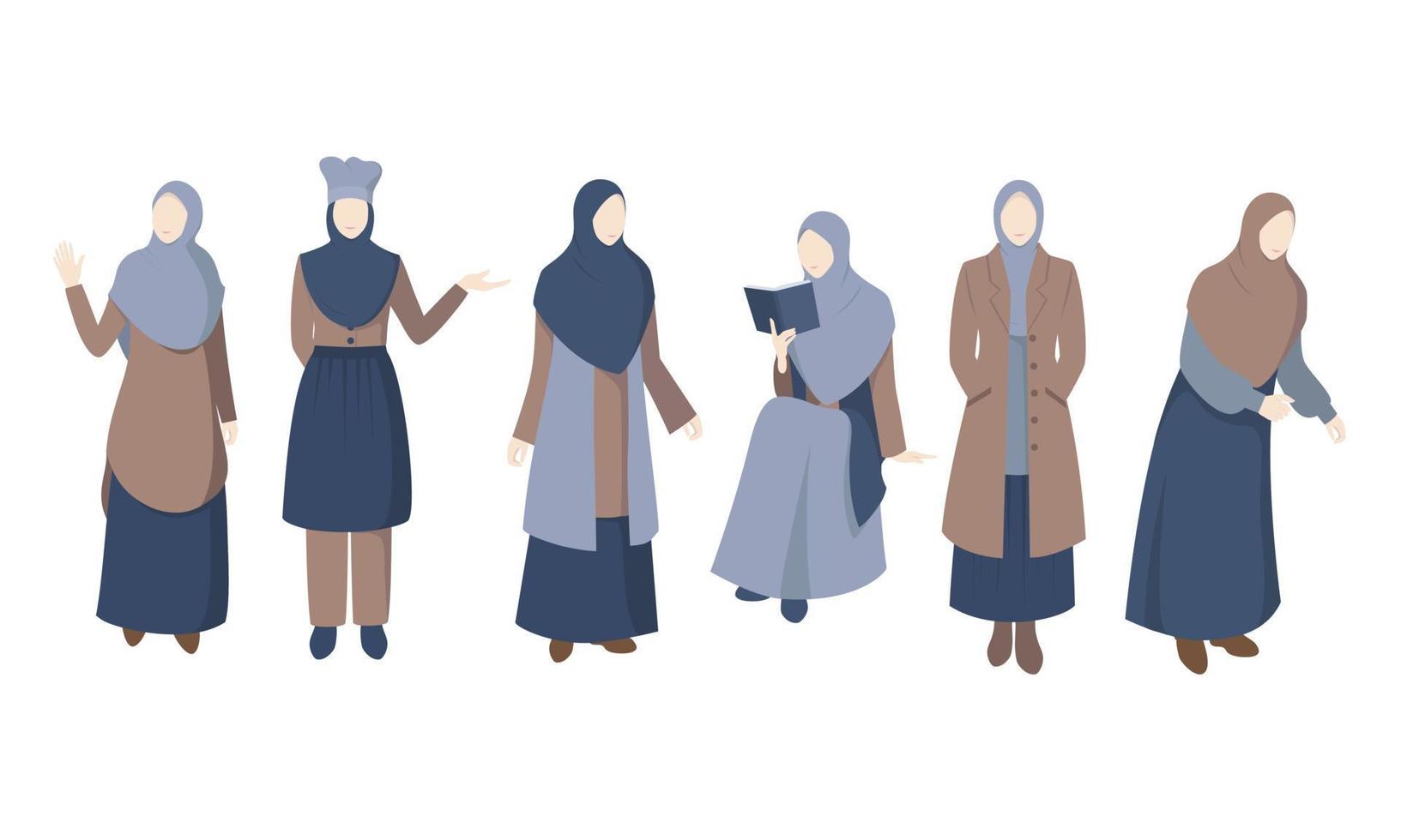 diferencia de mujeres que usan ropa variada e ilustración de hiyab vector