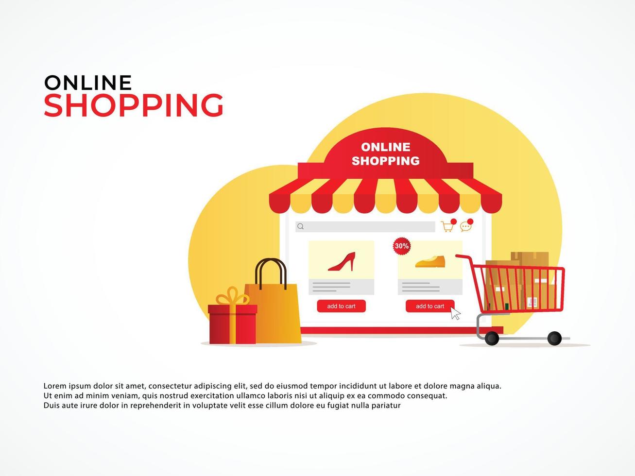 ilustración de banner de concepto de compras de comercio electrónico, tienda, marketing digital vector