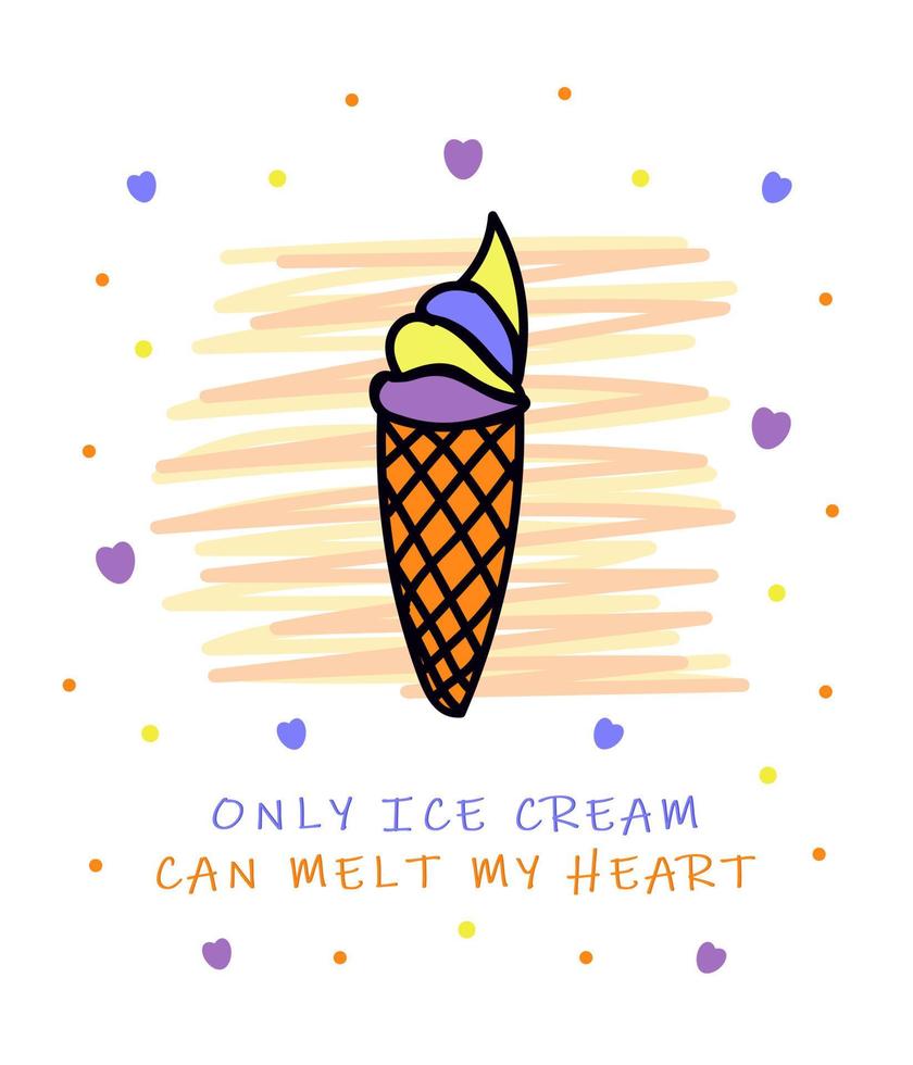 Me encanta el helado, la imagen y el texto. vector