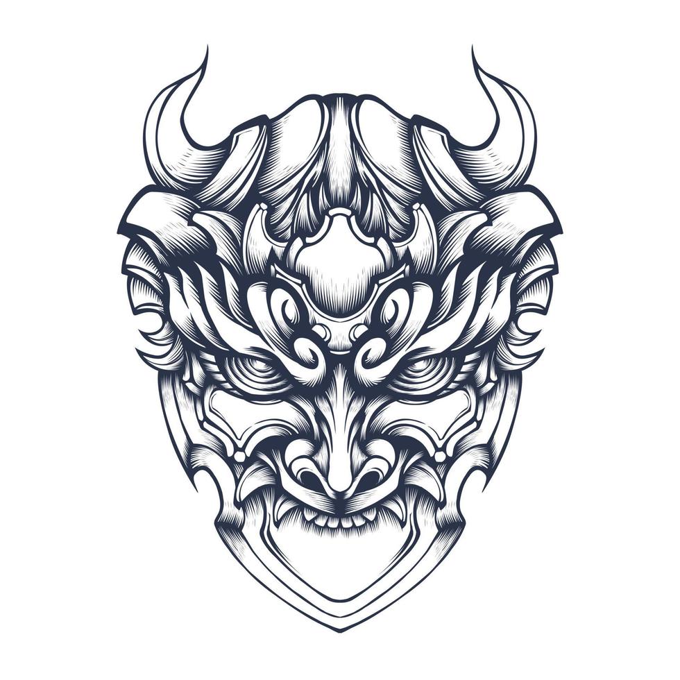 Oni mask tattoo design isolated on white vector