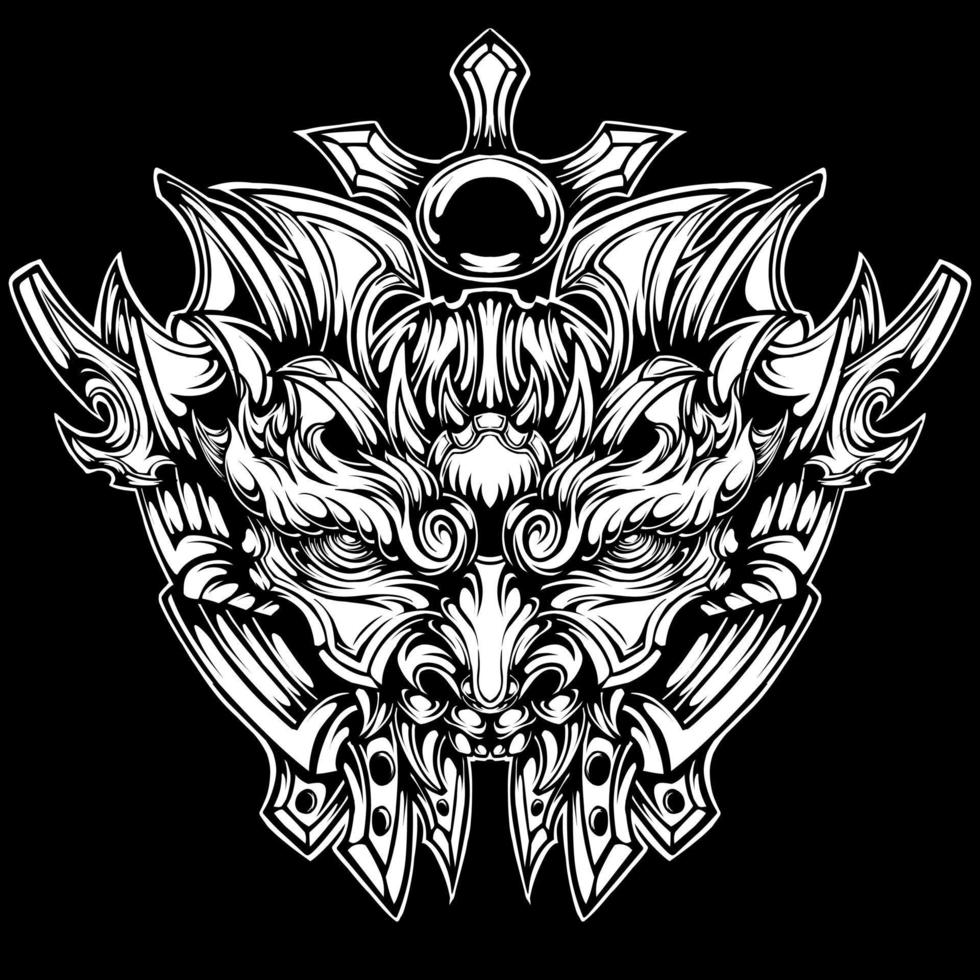 Oni mask tattoo design isolated on black vector