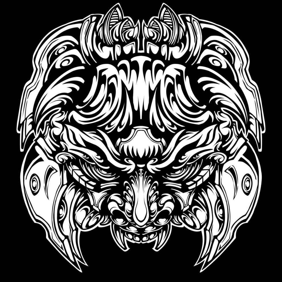 Oni mask tattoo design isolated on black vector