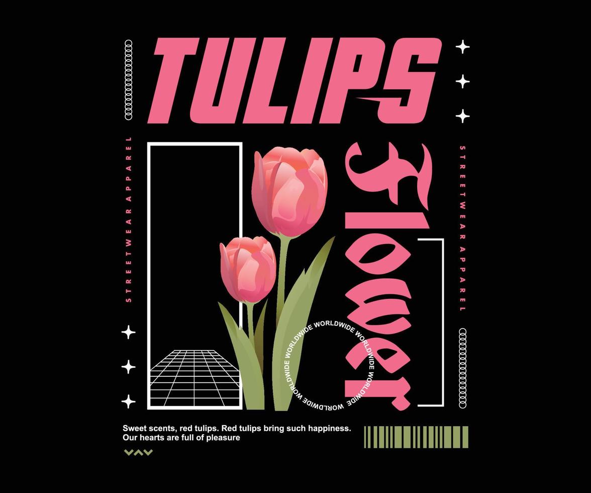 Aesthetic illustration of tulips flower t shirt design, vector graphic, typographic poster or tshirts street wear and Urban style