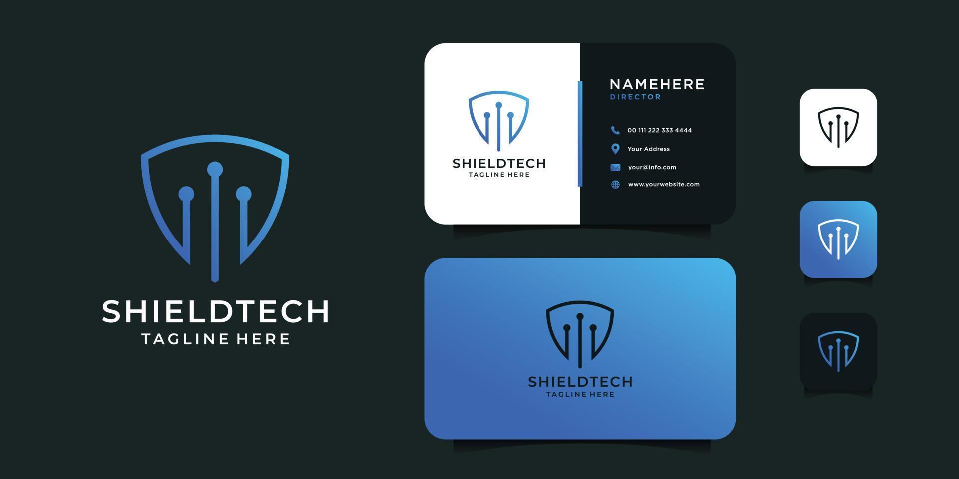 Creative modern shield technology logo design with business card vector template