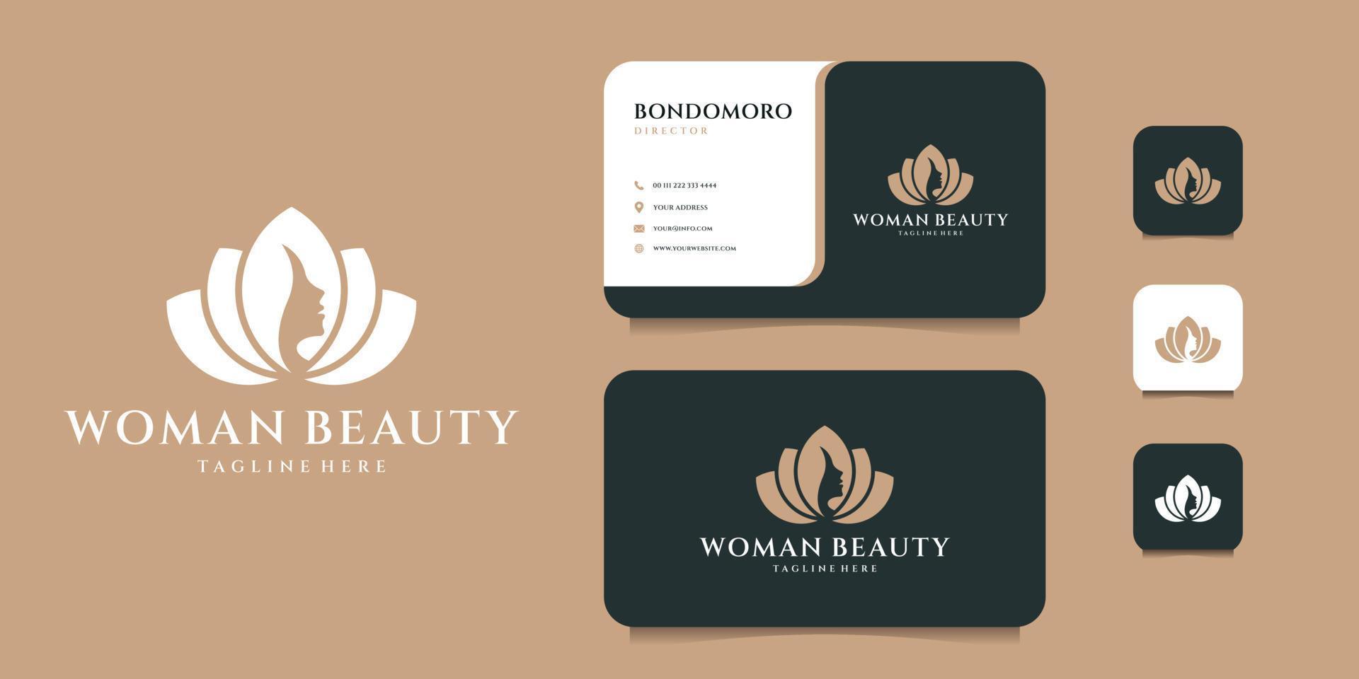 Woman lotus feminine logo design with business card template vector