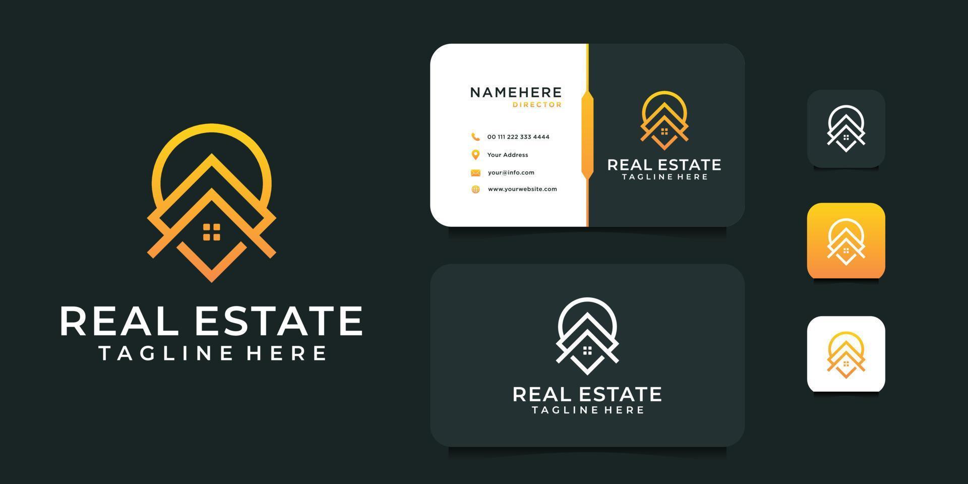 Real estate building logo design with business card template vector