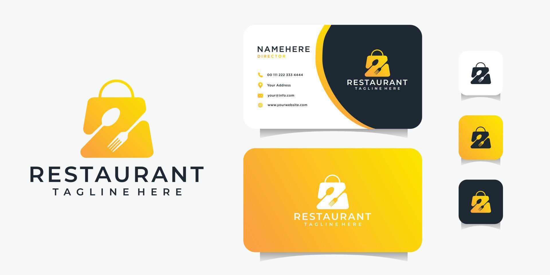 Restaurant shop negative effect food drink logo design with business card vector design template
