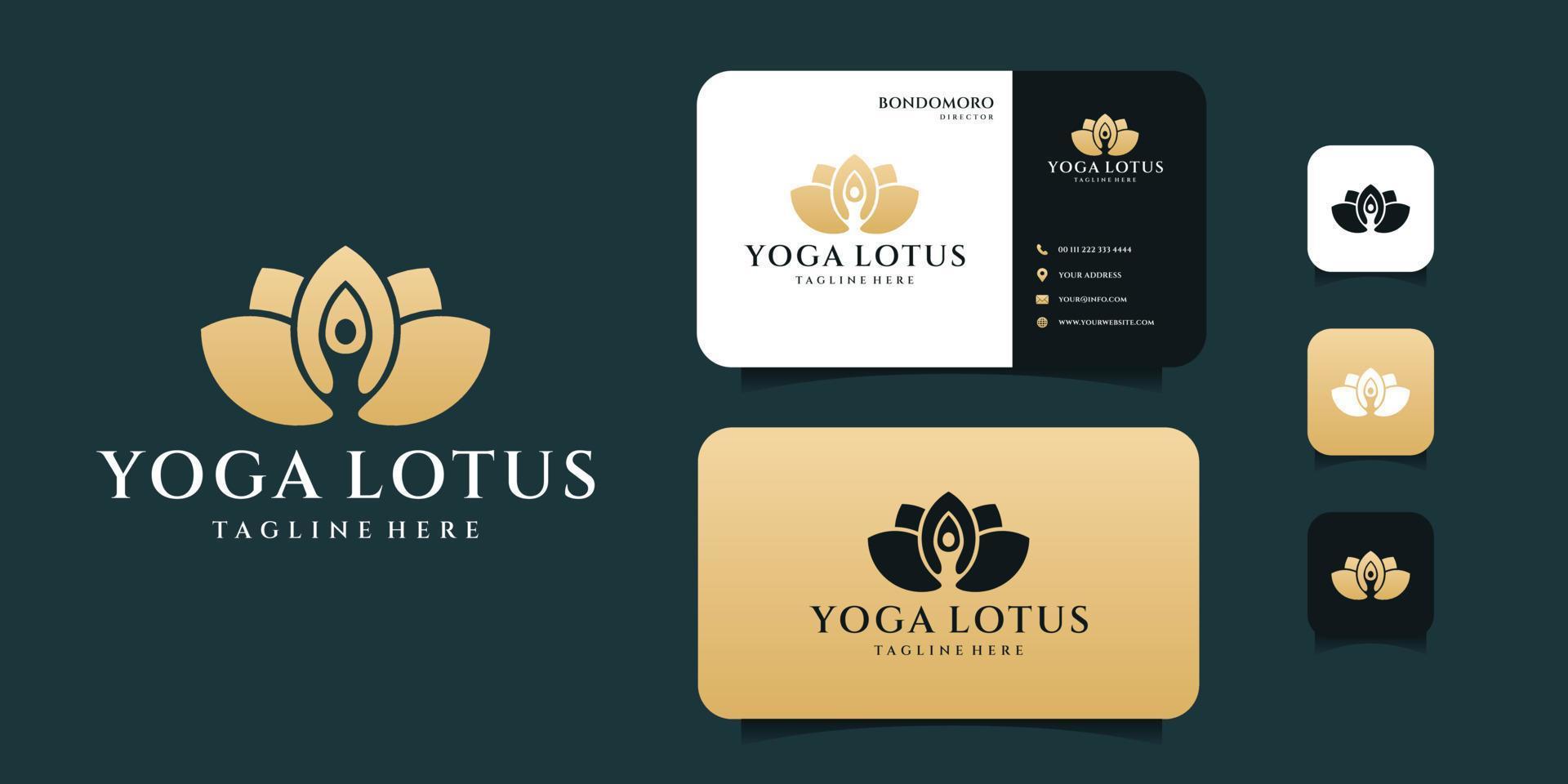 vector de logotipo de loto de yoga con plantilla de tarjeta de visita