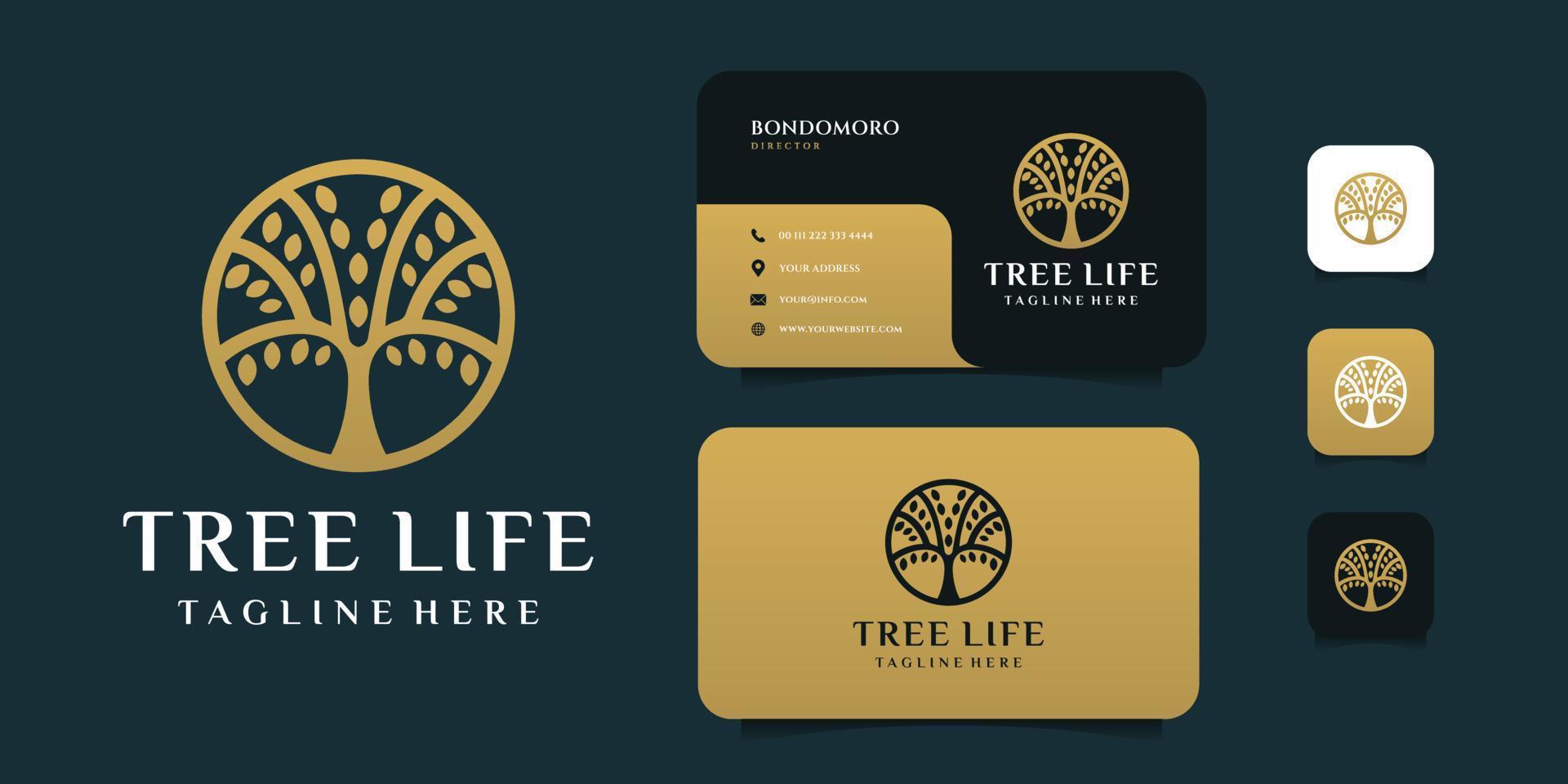 Luxurious tree life logo and business card design vector template