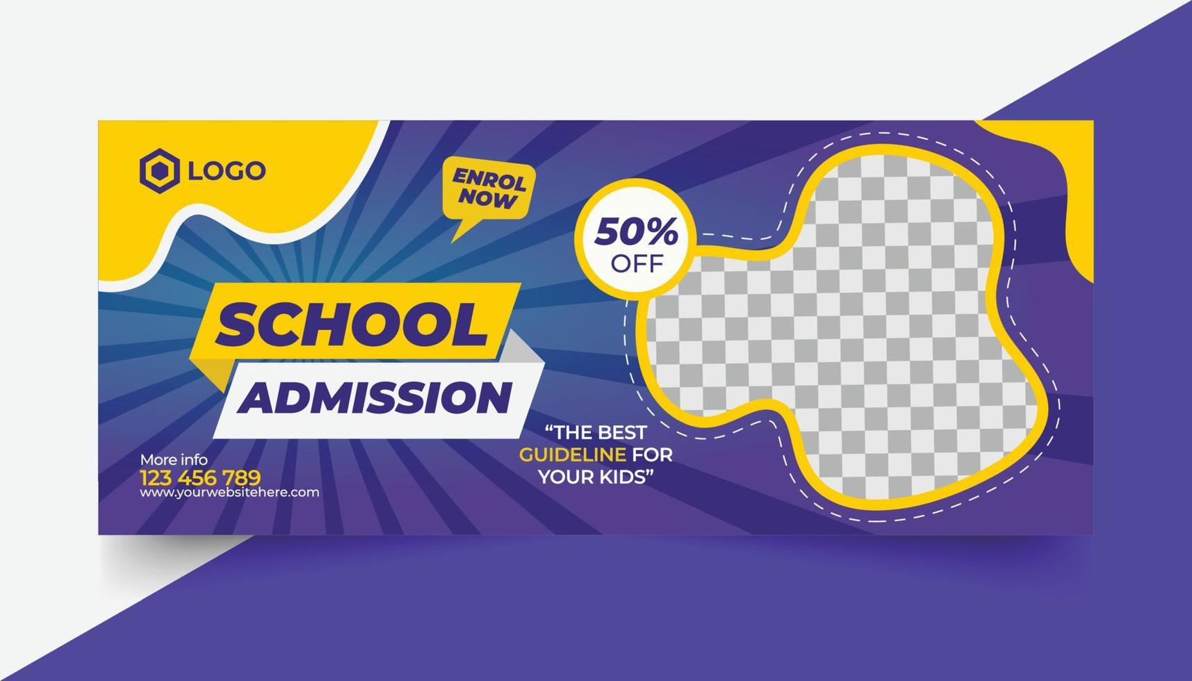 School admission social media page cover design, education banner template vector