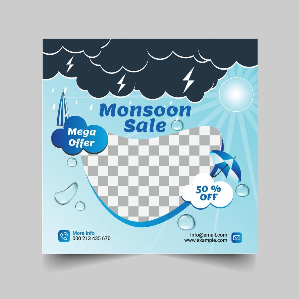 Monsoon Season Sale With A Special Offer With A Heavy Discount. Use Coupon Code And Get A Discount. Monsoon Sale Social Media Post, Sale Banner Poster, Emblem, Badges Etc. With Minimal Design vector