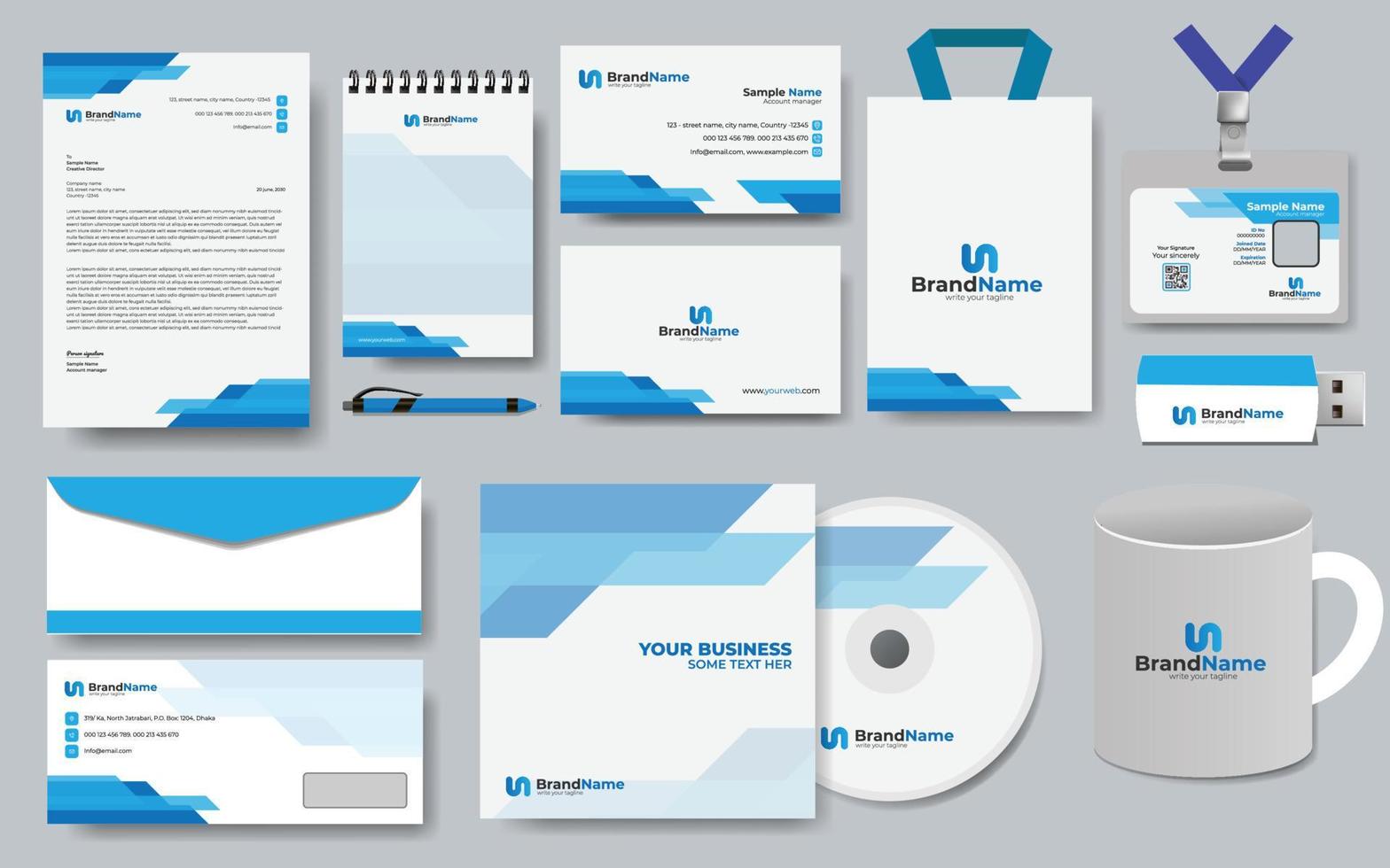 Brand Name Stationery Corporate Brand Identity Design Set. Office Documents For Business. Business Stationery Mockup Template. Fully Editable Eps10 vector