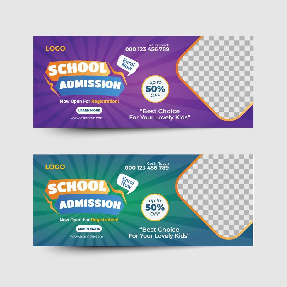 School admission social media page cover design, education banner template vector