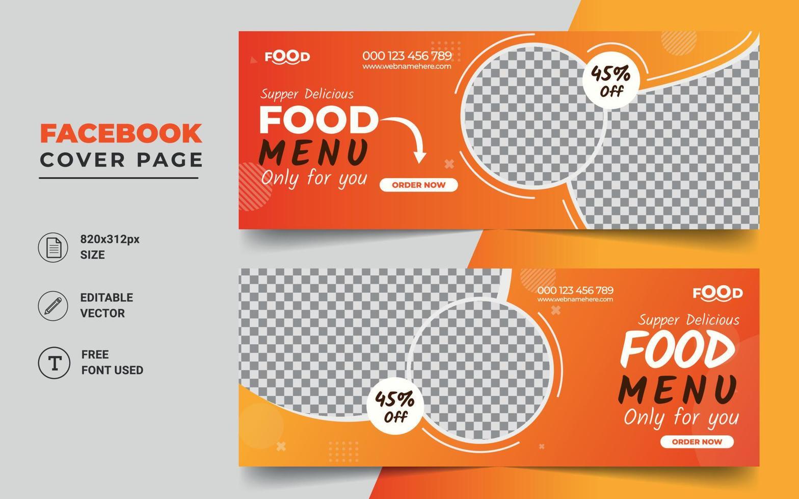 Restaurant food sale offer social media cover page timeline web ad banner template design vector