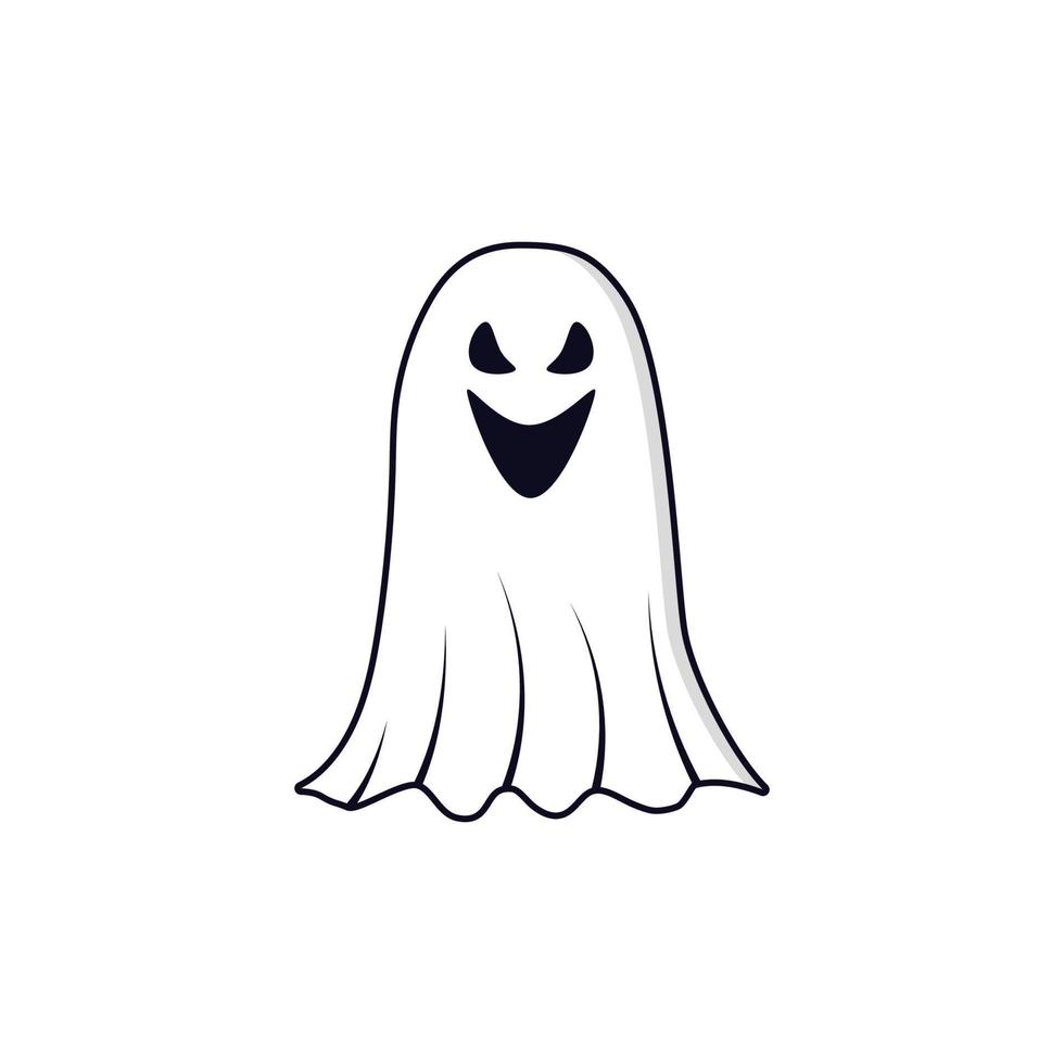 Halloween cartoon white ghost isolated on white background. Scary Ghost Halloween white ghost. Ghost with a scary face. vector
