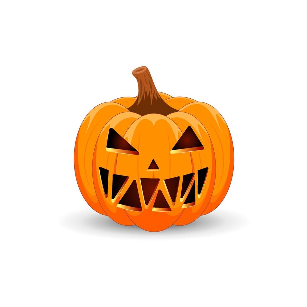 Halloween Pumpkin isolated on white background. The main symbol of the Happy Halloween holiday. Orange spooky pumpkin with scary smile holiday Halloween. vector