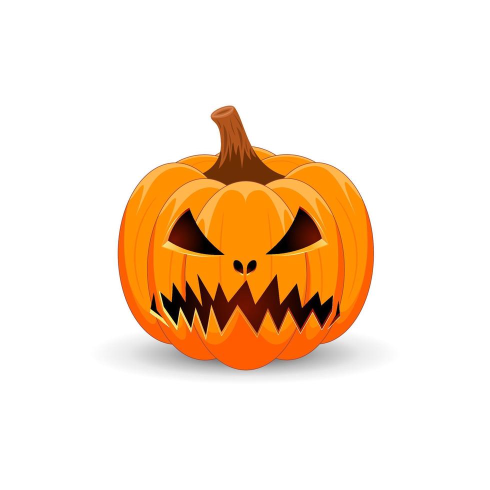 calabaza de halloween aislada sobre fondo blanco. el símbolo principal de la feliz fiesta de halloween. calabaza espeluznante naranja con sonrisa aterradora vacaciones halloween. vector