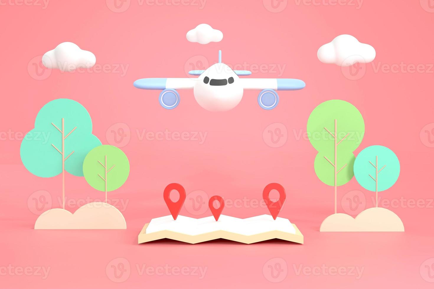 Airplane flying over the map. travel concept. photo