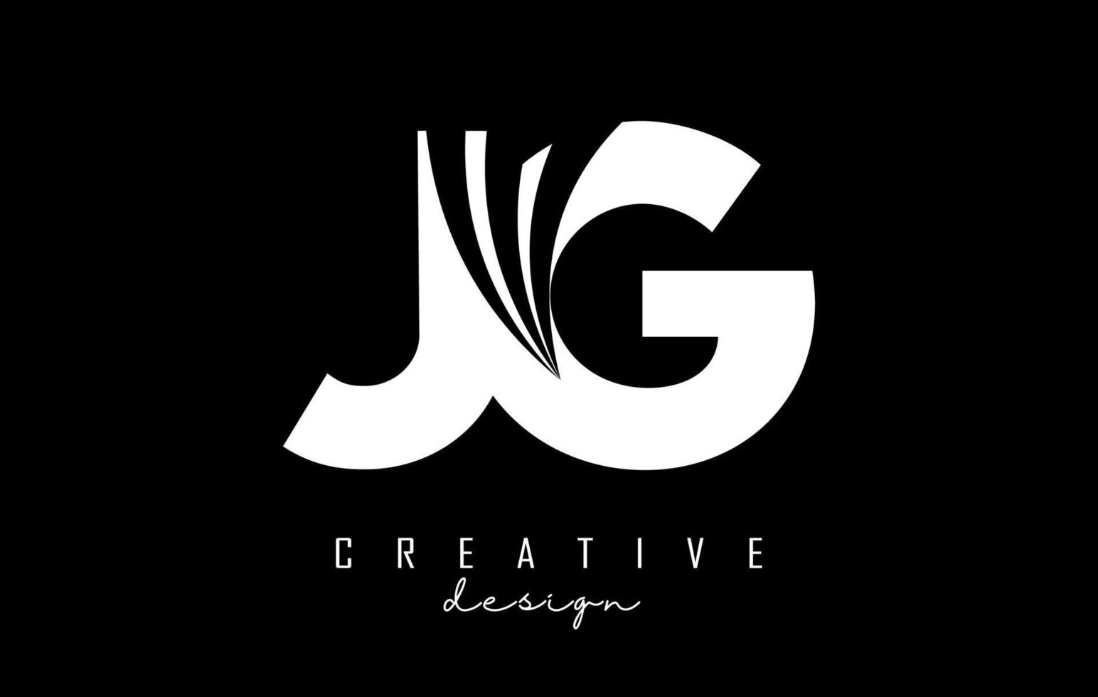 Creative white letters JG j g logo with leading lines and road concept design. Letters with geometric design. vector