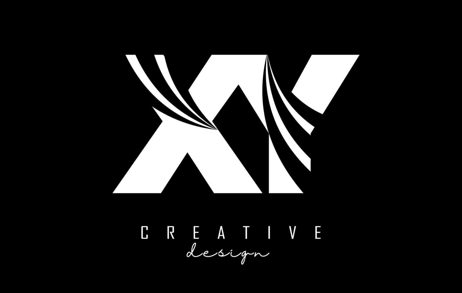 Creative white letters XY x y logo with leading lines and road concept design. Letters with geometric design. vector