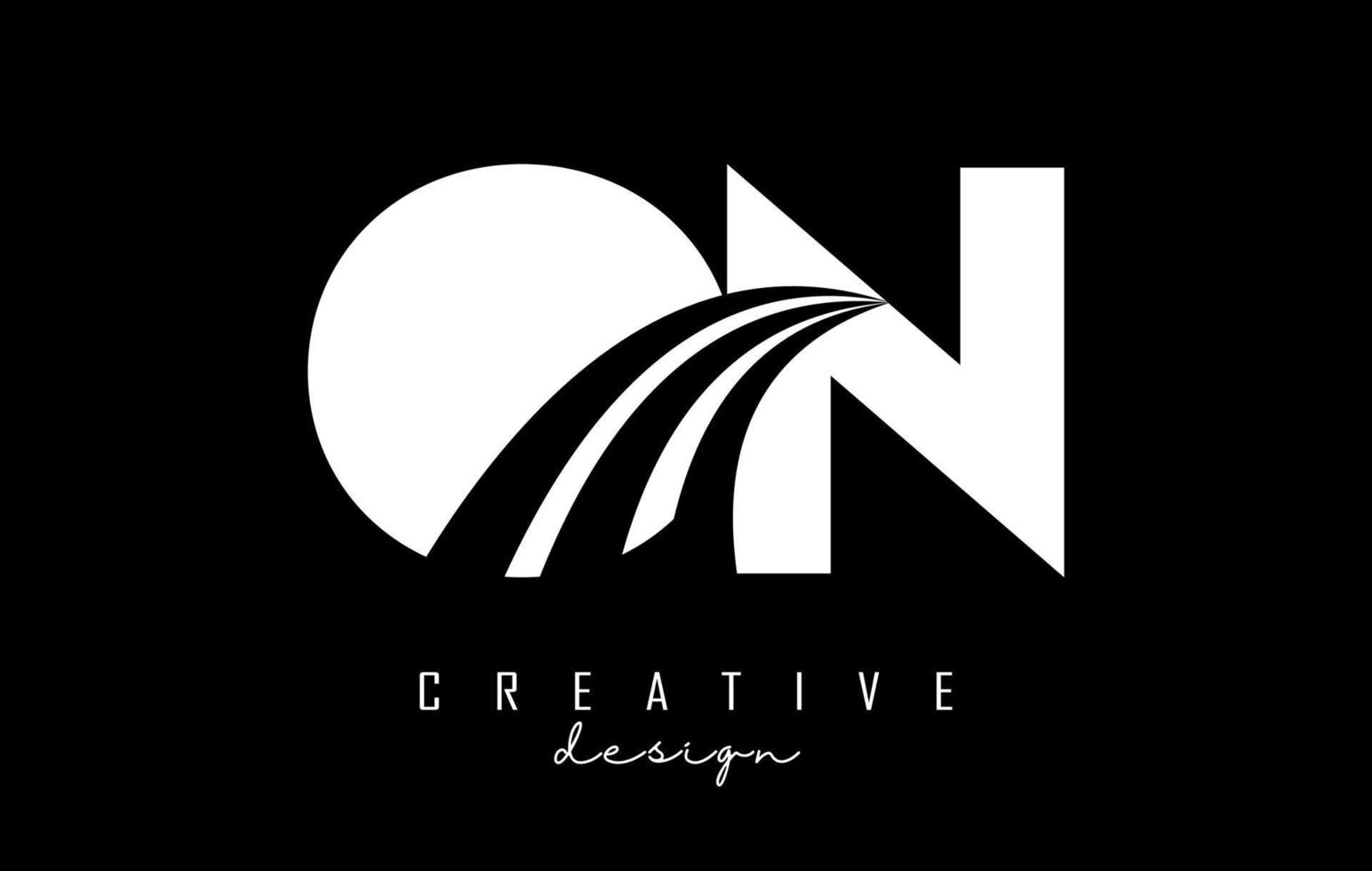 Creative white letters On o n logo with leading lines and road concept design. Letters with geometric design. vector