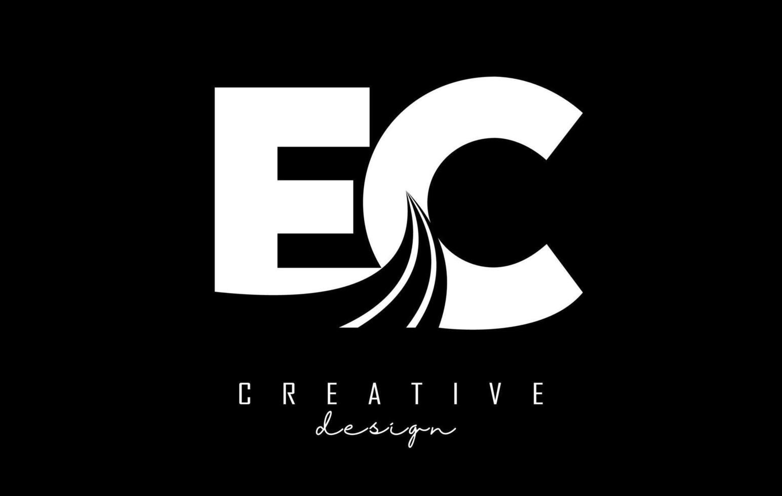 Creative white letters EC e c logo with leading lines and road concept design. Letters with geometric design. vector