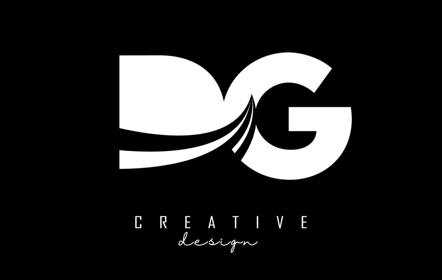 Creative white letters Dg d g logo with leading lines and road concept design. Letters with geometric design. vector