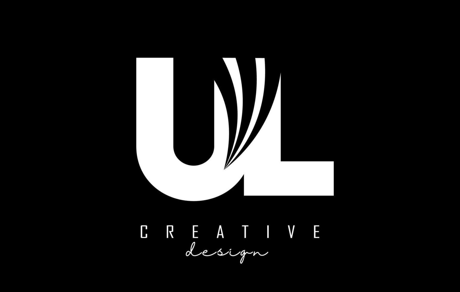 Creative white letters UL u l logo with leading lines and road concept design. Letters with geometric design. vector