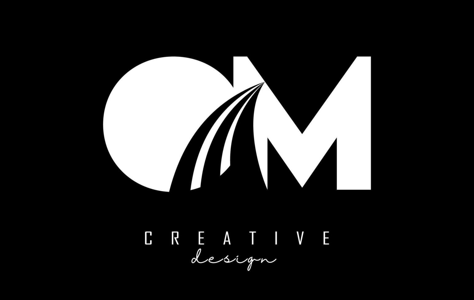 logotipo creativo de letras blancas om om con líneas principales y diseño de concepto de carretera. letras con diseño geométrico. vector