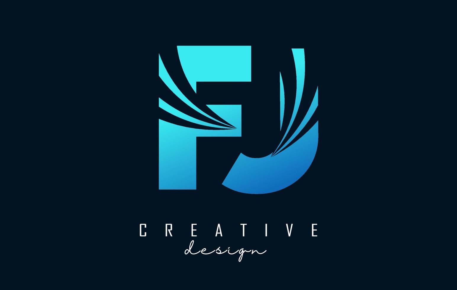 Logotipo creativo de letras azules fj fj con líneas principales y diseño de concepto de carretera. letras con diseño geométrico. vector
